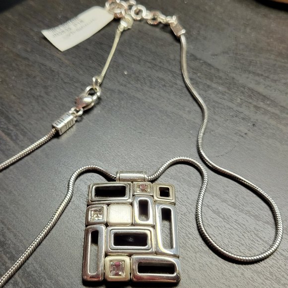 Brighton Time Square Urban Crystals Necklace Rectangular Pendant Silver Plate - Picture 3 of 3